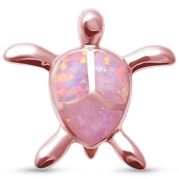 Pink Opal Turtle Pendant Necklace Rose Gold Plated Jewelry For Women - Picture 1 of 1